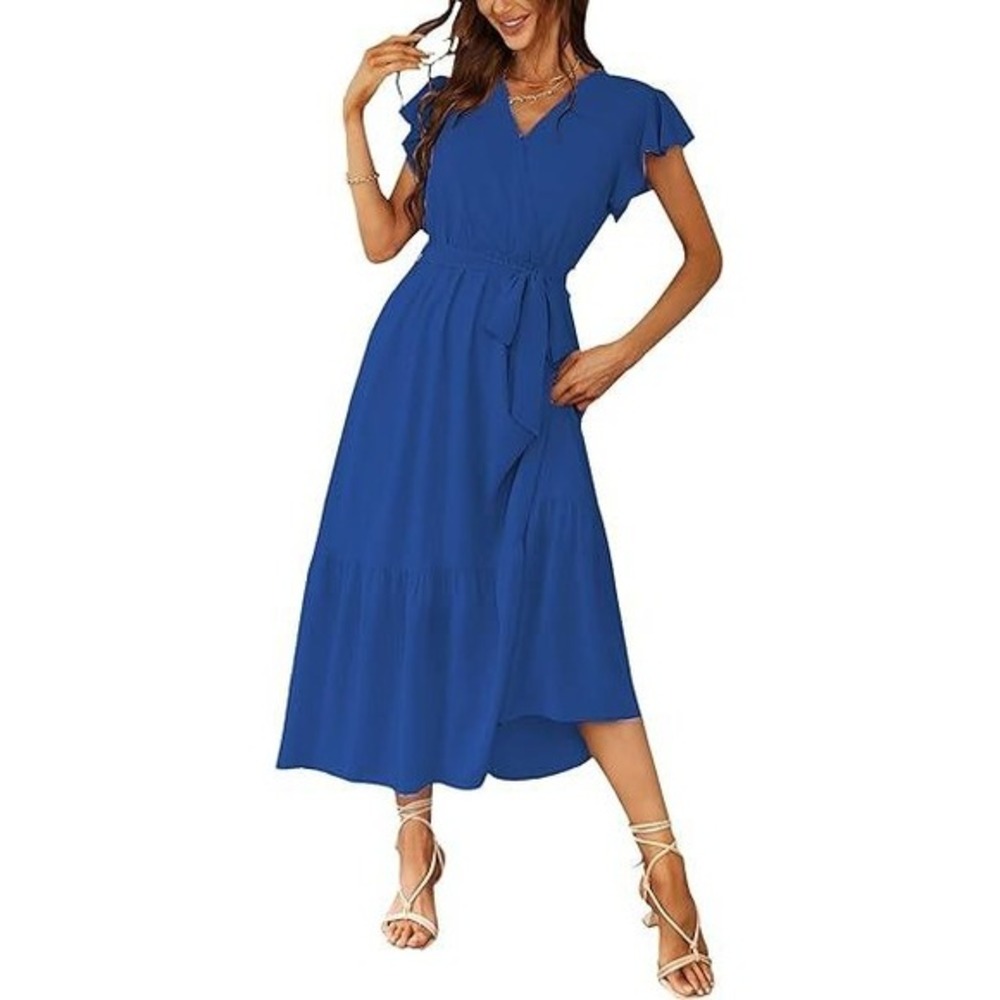 Prettygarden Womens Boho Dress‎ Solid Blue Size S (6047)